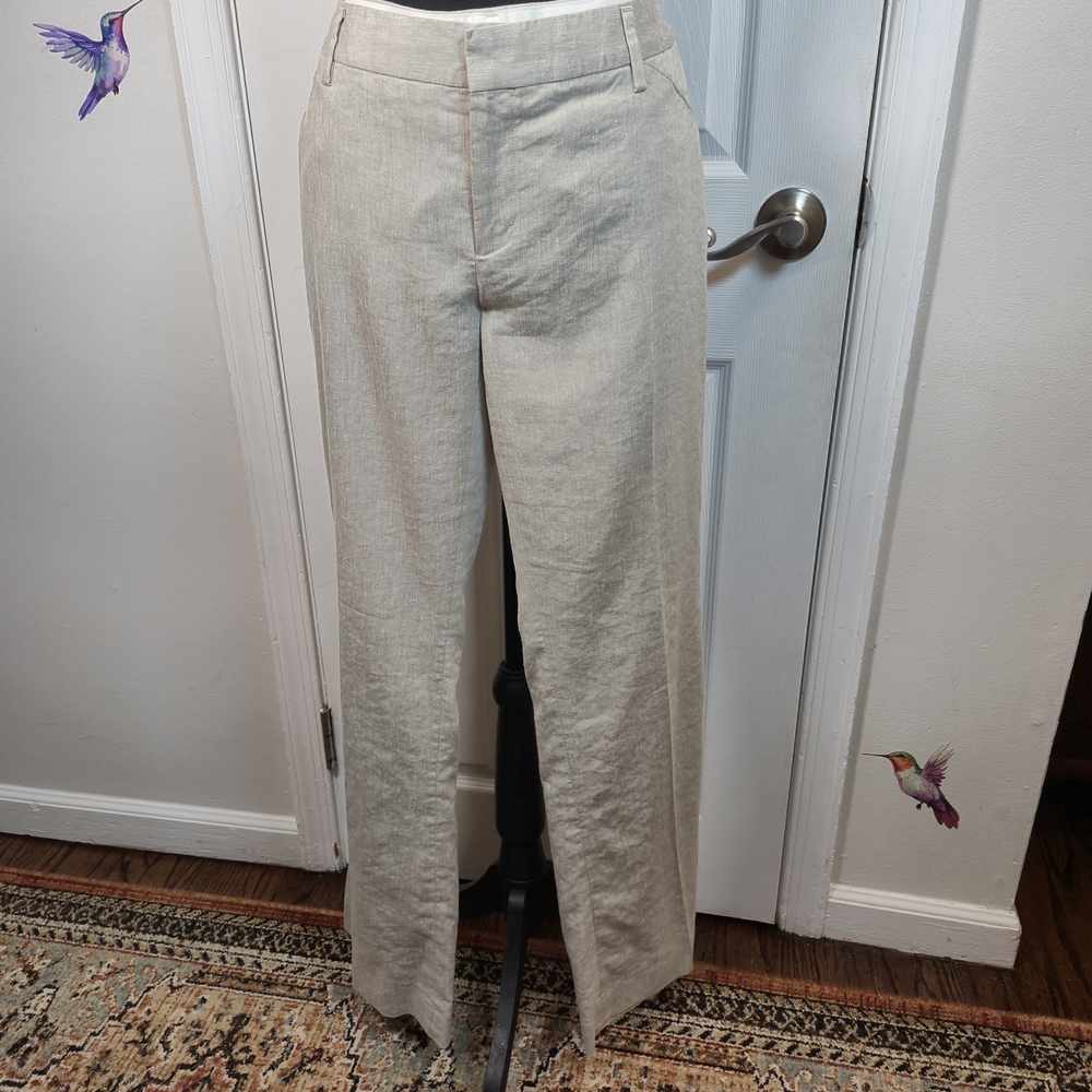Gap Perfect Trouser Linen Blend Khaki Tan Flare Pants Size 8R
